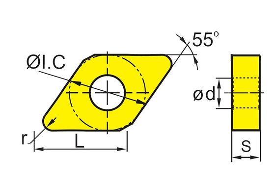 Inserto CNC DCMT a terra ad alta precisione con angolo D di 55° e angolo C di 7° per la lavorazione dei metalli e dei non metalli